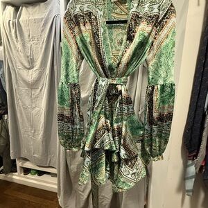 Bronx and Banco Green and Gold Long Sleeve Dress